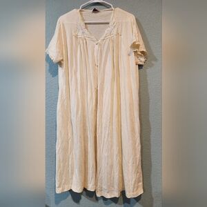 Vintage Vanity Fair Yellow Cotton Button Night Gown House Coat Robe Sz L Lace E